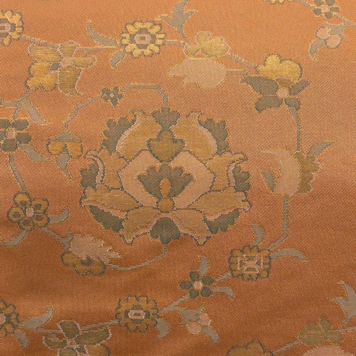 袋帯 秀品 織悦 落款 関西仕立て 草花 箔 オレンジ 全通 正絹