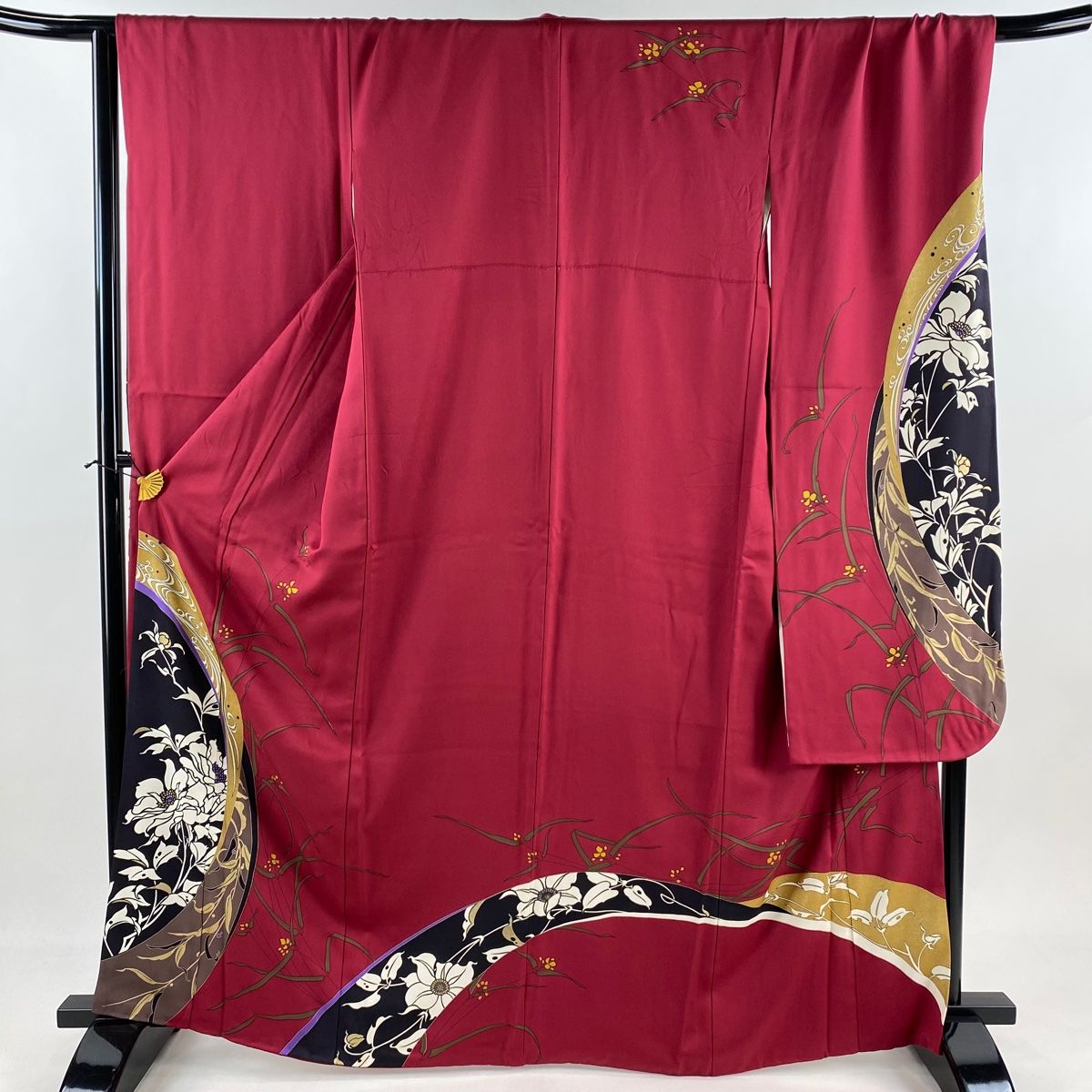 振袖 身丈165cm 裄丈66cm M 袷 草花 金彩 染め分け 赤 正絹 秀品