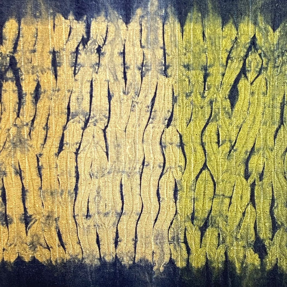 袋帯 秀品 横段 幾何学 絞り 濃紺 全通 正絹