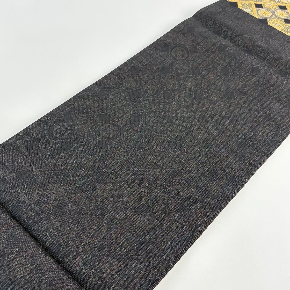 美品】 袋帯 秀品 七宝 花唐草 金銀糸 箔 黒 六通 正絹 【中古