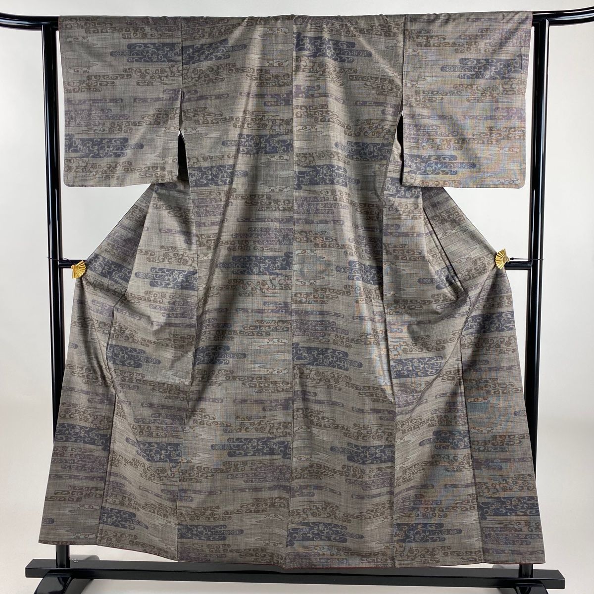 紬 身丈156cm 裄丈63cm S 袷 ヱ霞 花唐草 灰茶 正絹 秀品