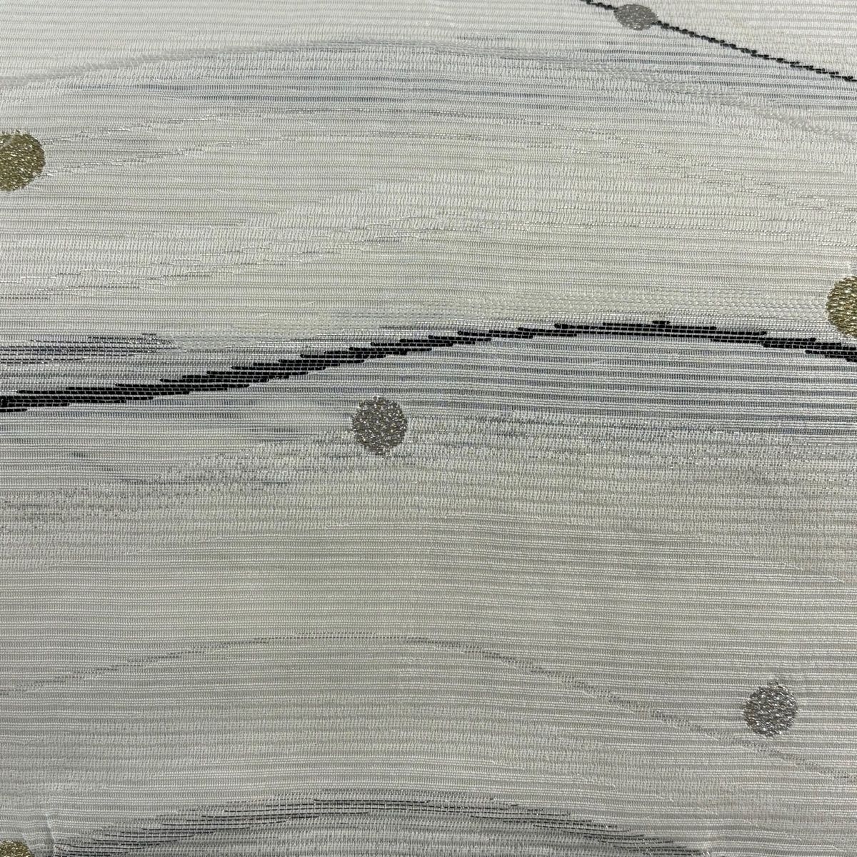 名古屋帯 秀品 幾何学模様 円 金銀糸 クリーム 正絹