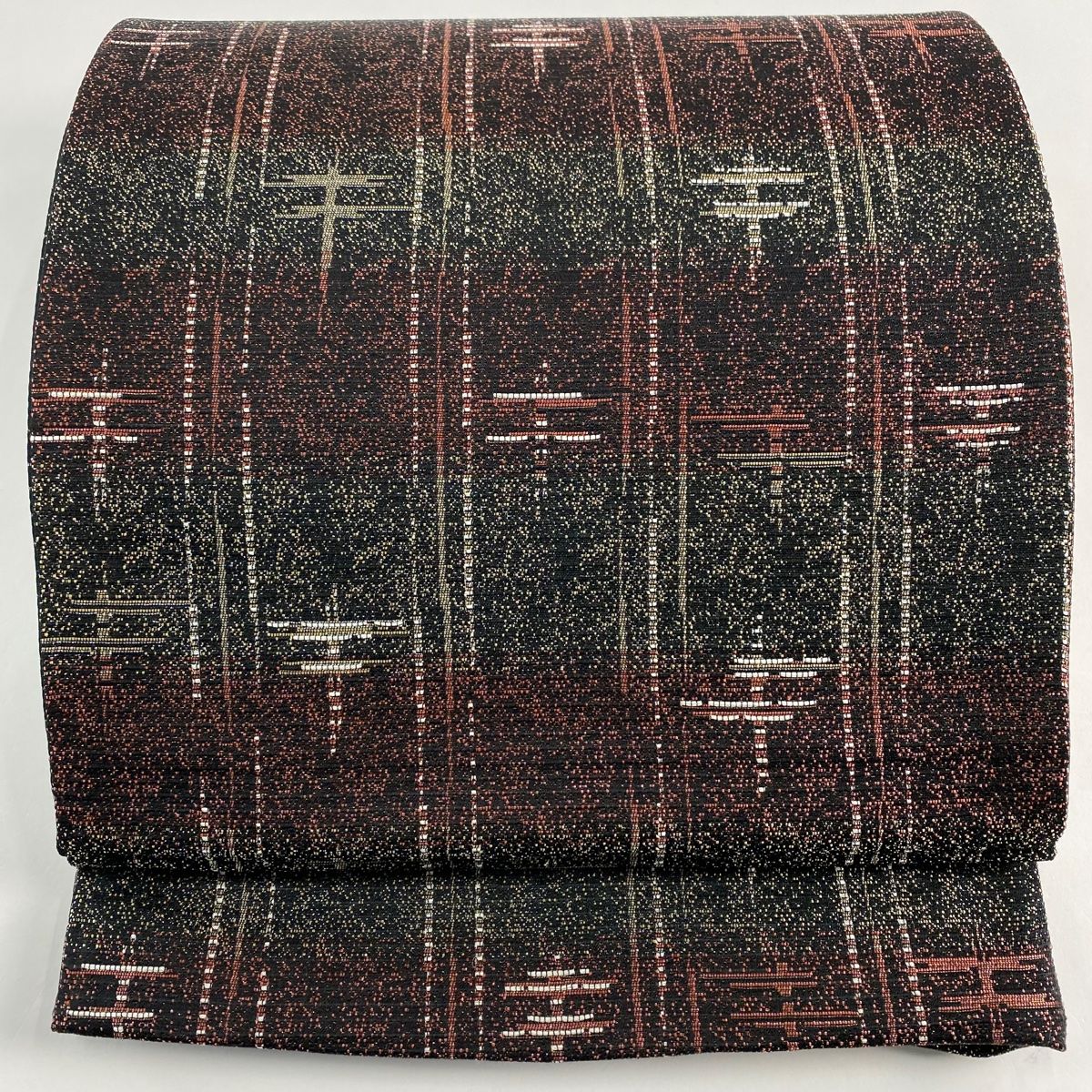 袋帯 秀品 証紙 縞 幾何学模様 金銀糸 黒 六通 正絹