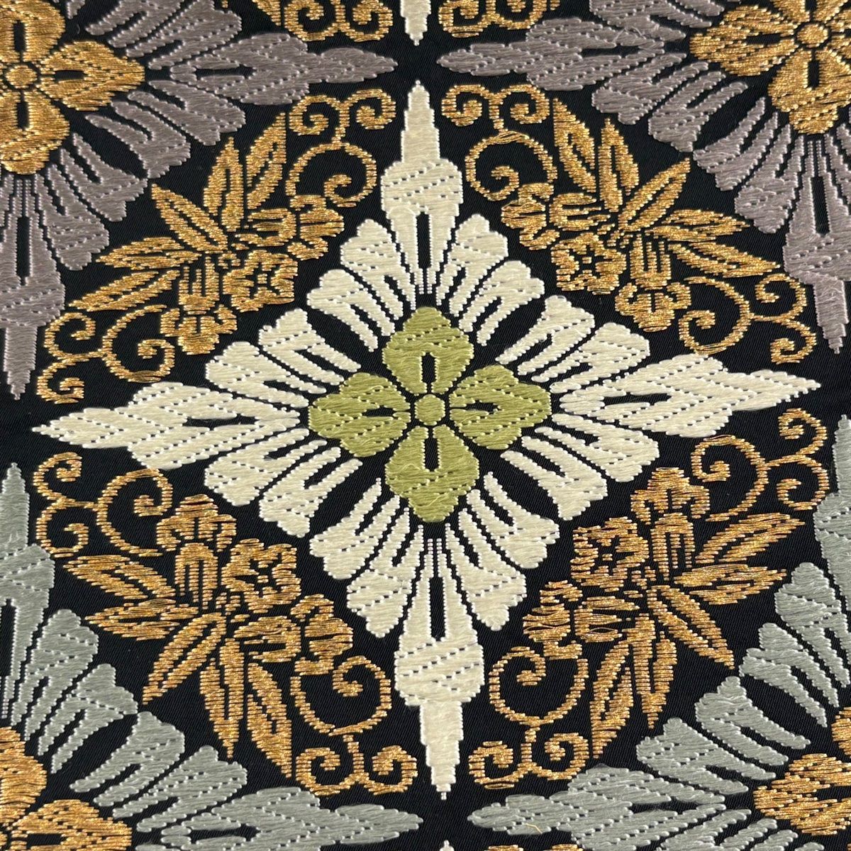 袋帯 瑞祥唐織 七宝 華文 唐織 金糸 黒 六通 正絹