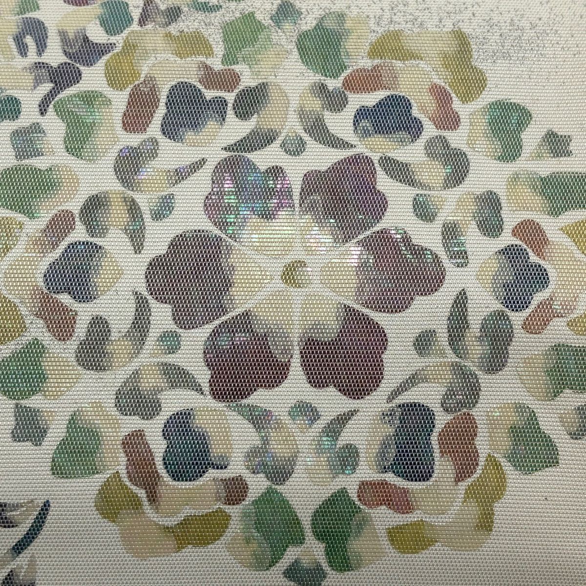 袋帯 華文 花鳥 螺鈿 銀彩 クリーム お太鼓柄 正絹