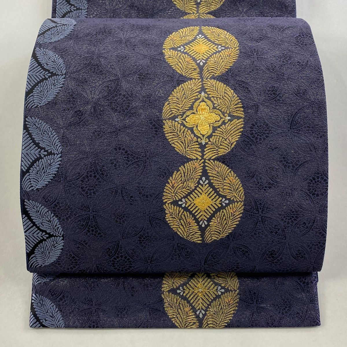 袋帯 七宝 若松菱 金銀糸 金彩 紫 お太鼓柄 正絹