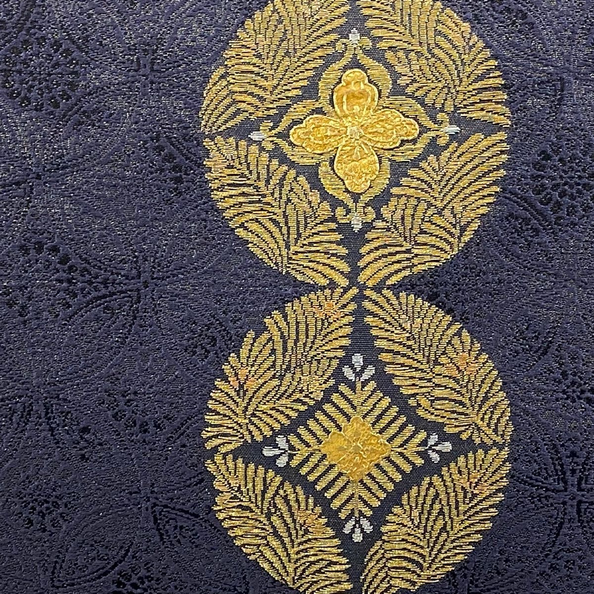 袋帯 七宝 若松菱 金銀糸 金彩 紫 お太鼓柄 正絹