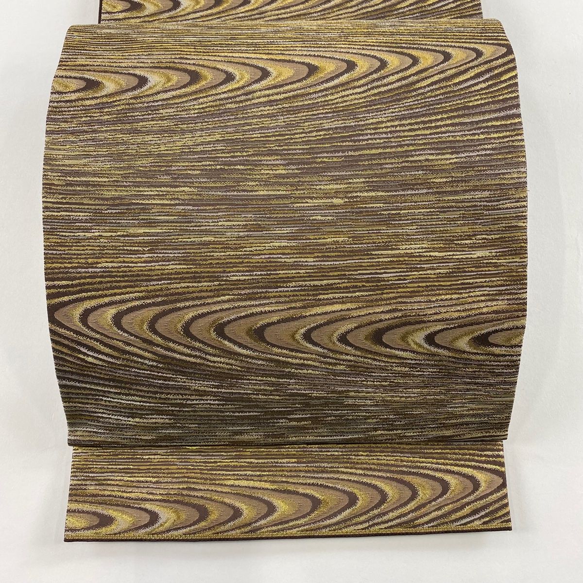 袋帯 箔屋清兵衛 落款 草木染 木目 箔 茶紫 六通 正絹