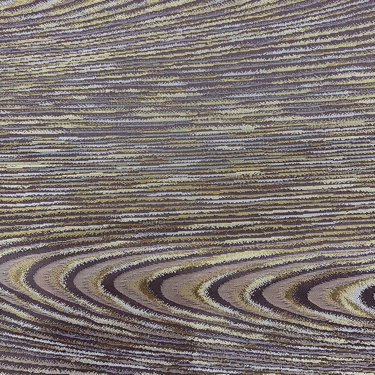 袋帯 箔屋清兵衛 落款 草木染 木目 箔 茶紫 六通 正絹