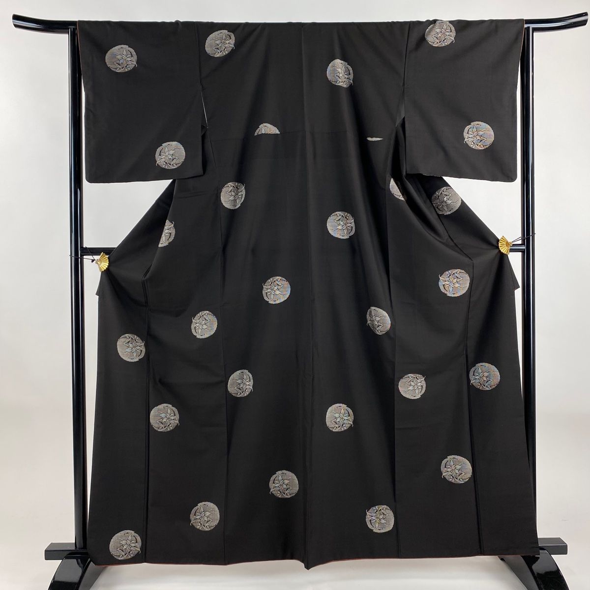 紬 身丈161.5cm 裄丈63.5cm S 袷 花丸文 焦茶色 正絹