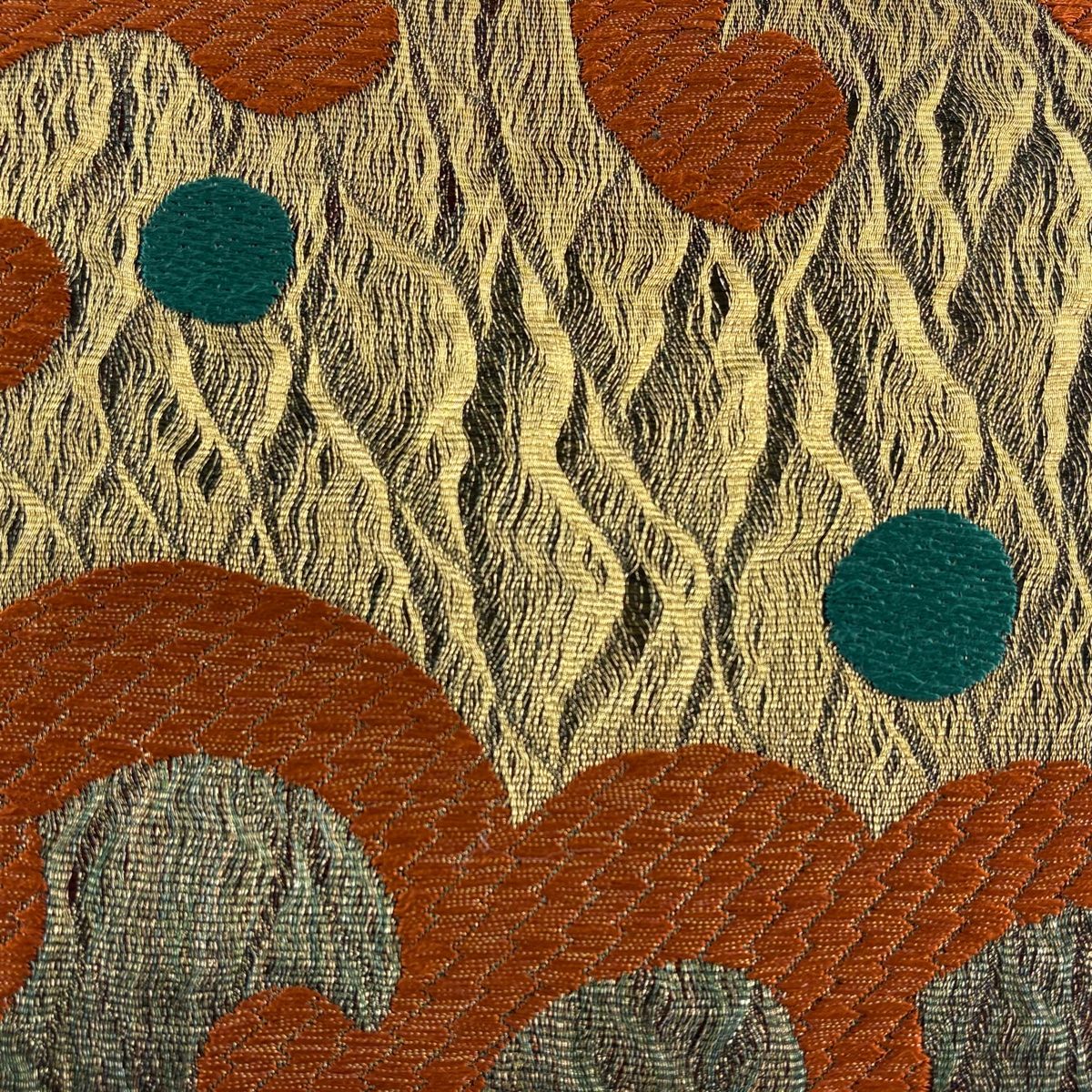 袋帯 秀品 波頭 金糸 緑 お太鼓柄 正絹