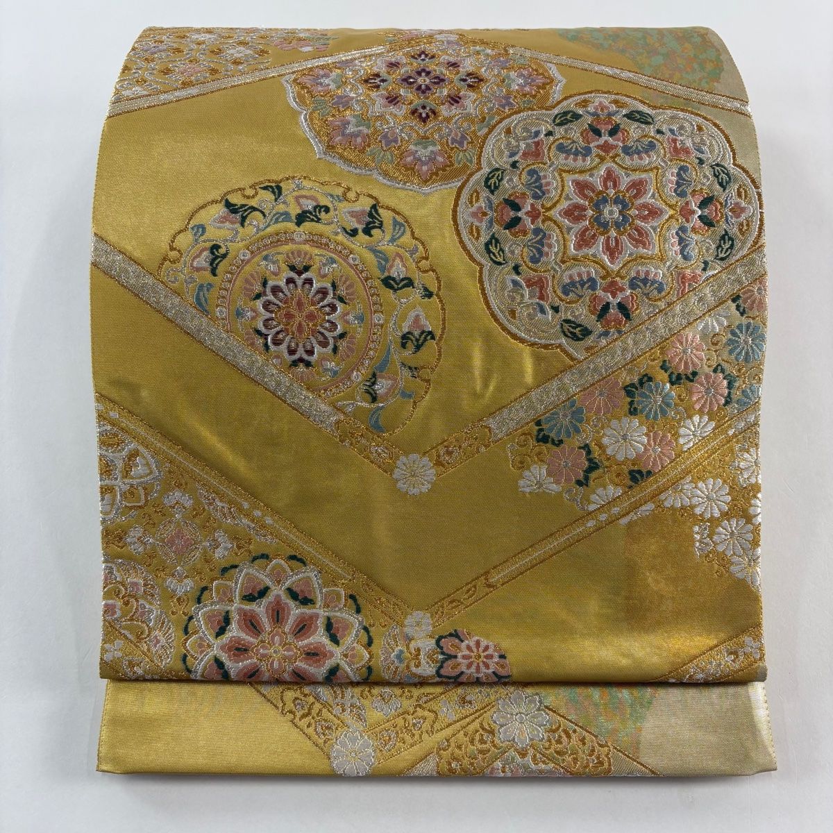 袋帯 秀品 華文 菊唐草 金銀糸 箔 金色 六通 正絹