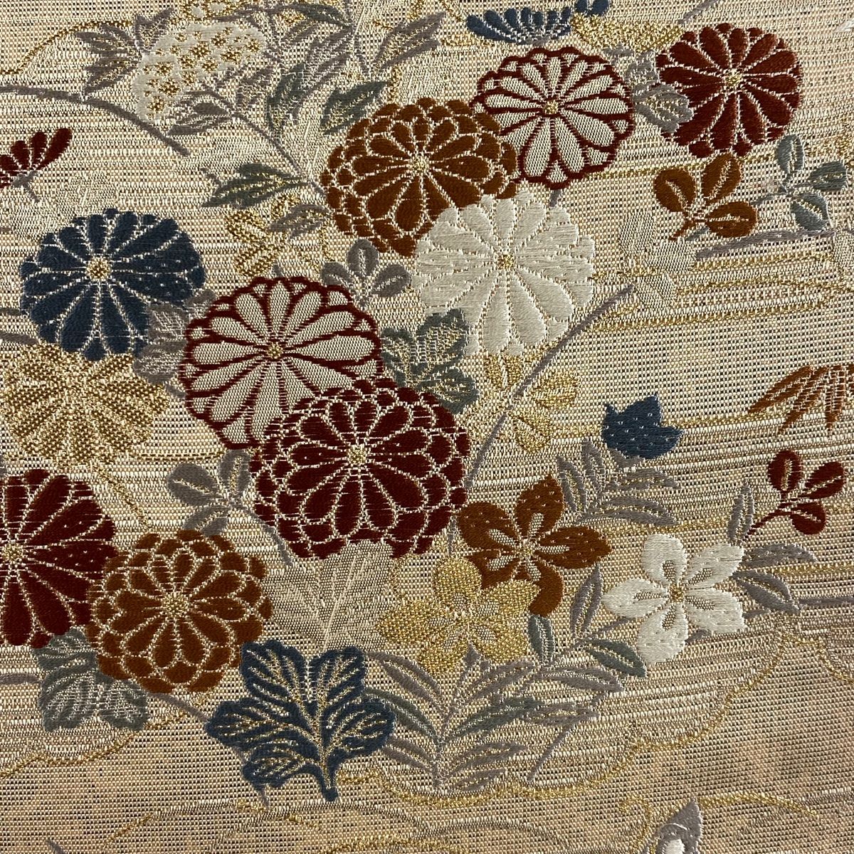 袋帯 秀品 雲花御所解文 秋草 箔 薄茶色 六通 正絹