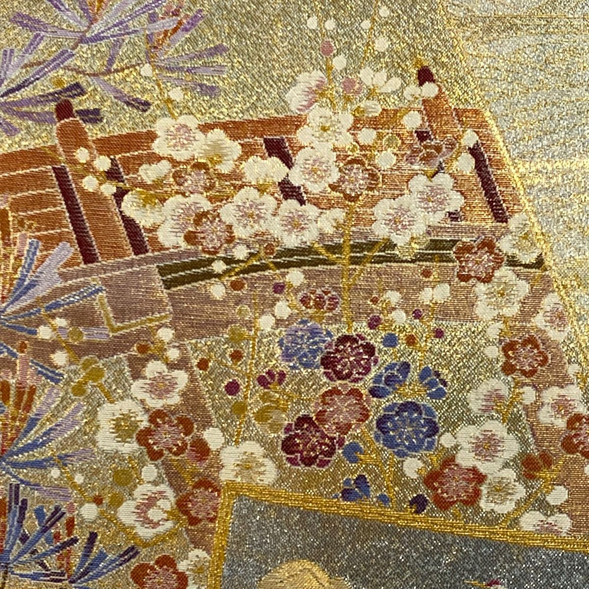 袋帯 秀品 松竹梅 色紙 箔 金色 全通 正絹