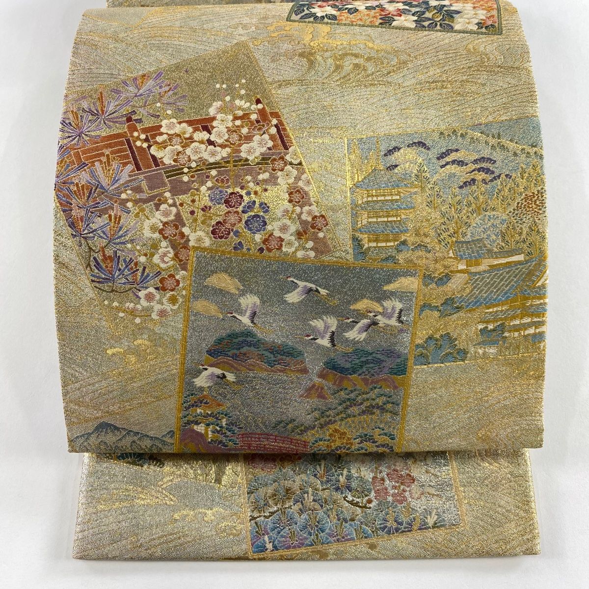 袋帯 秀品 松竹梅 色紙 箔 金色 全通 正絹