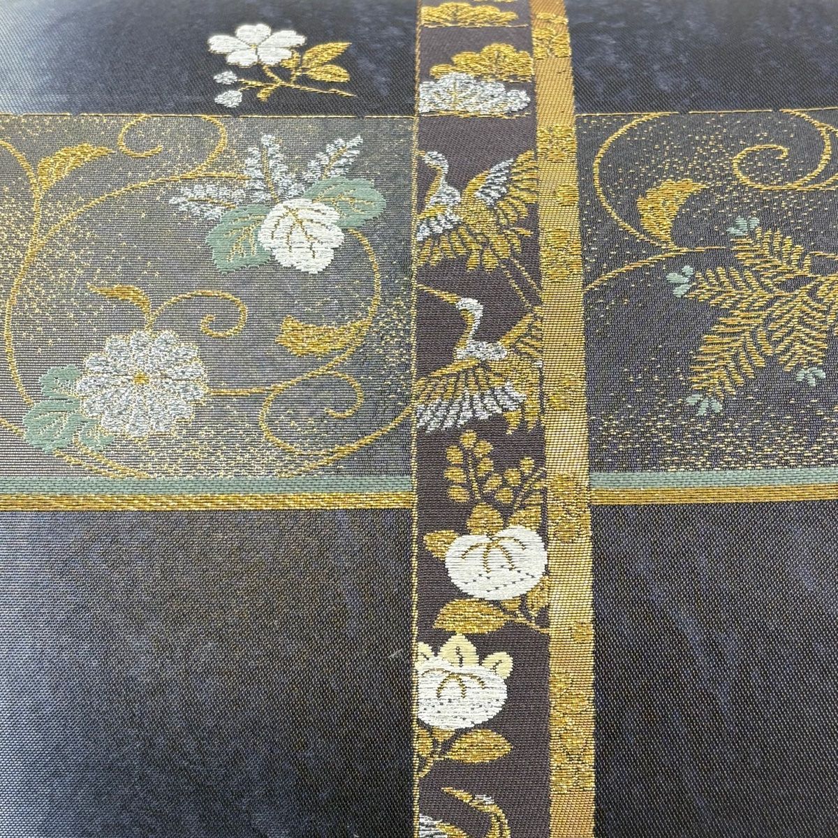 袋帯 秀品 松竹梅 花唐草 金糸 箔 青紫 六通 正絹