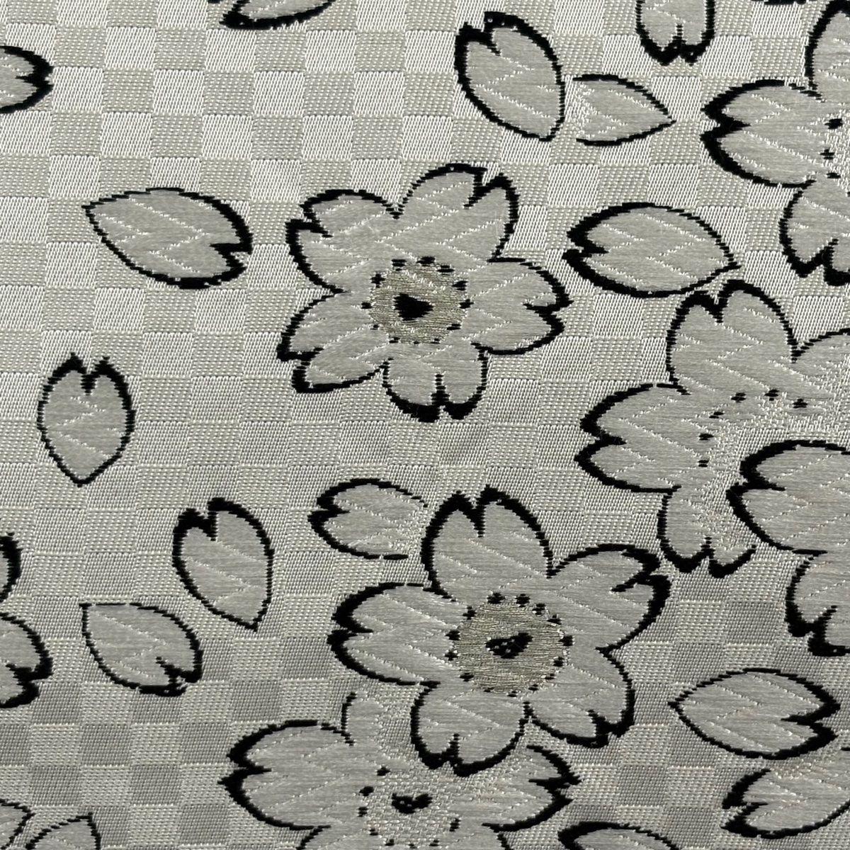 袋帯 桜 唐織 銀糸 灰白 六通 正絹