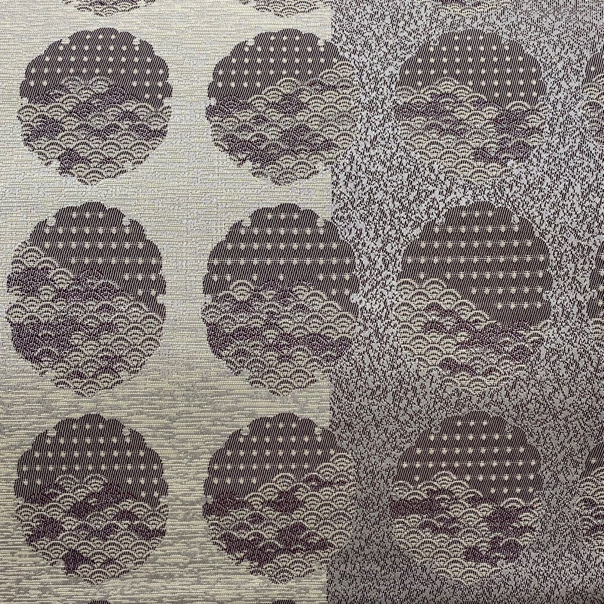 袋帯 秀品 雪輪 青海波 銀糸 灰紫 六通 正絹