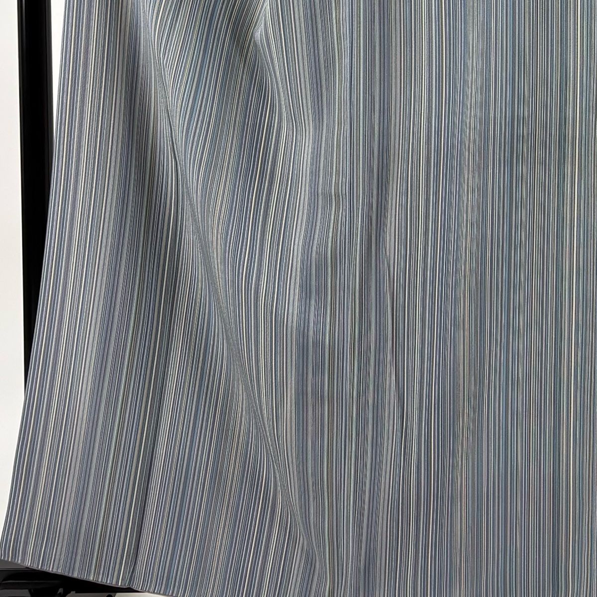小紋 身丈161.5cm 裄丈64.5cm M 袷 縦縞 青灰色 正絹 秀品