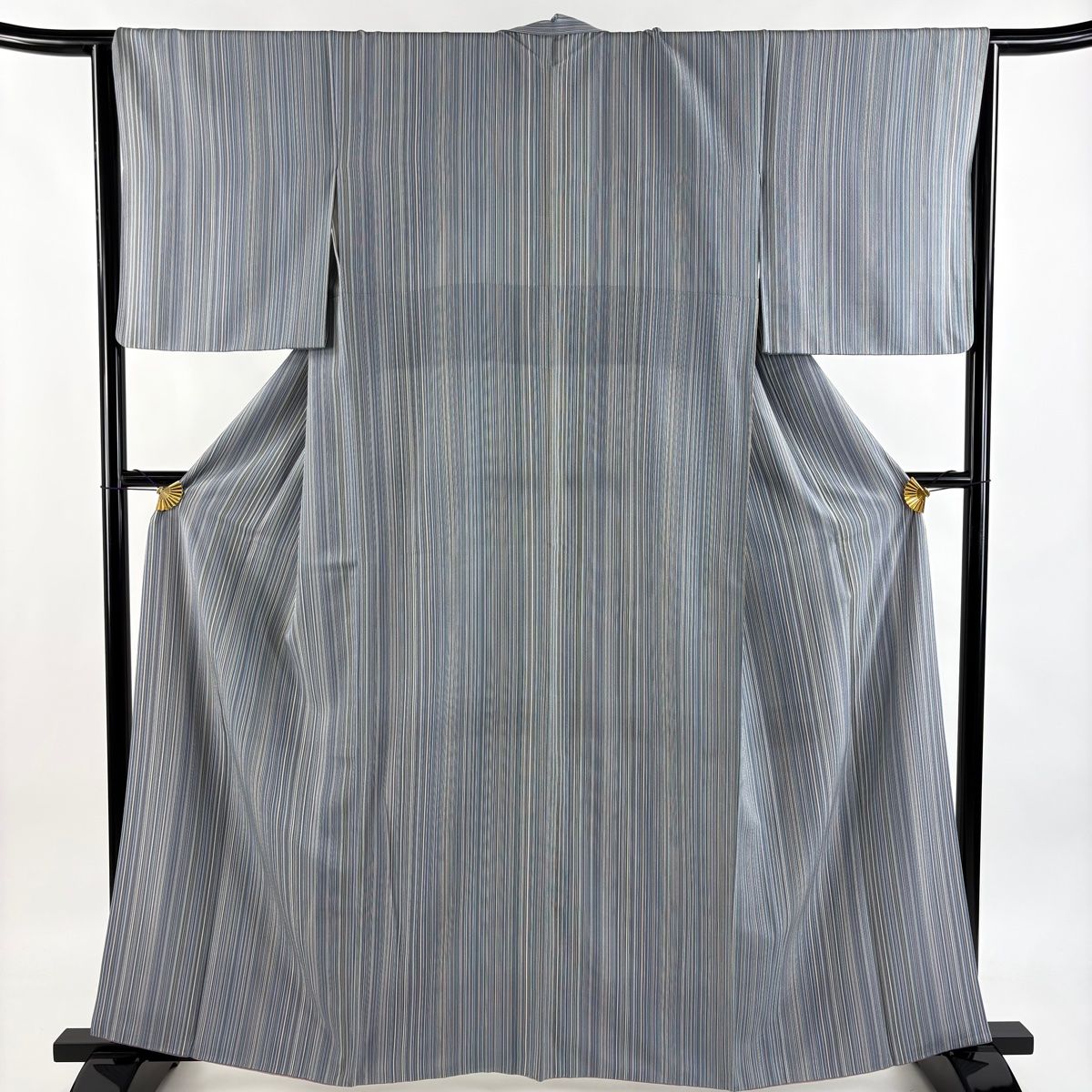 小紋 身丈161 5 cm 裄丈64 M 袷 縦縞 青灰色 正絹 秀品