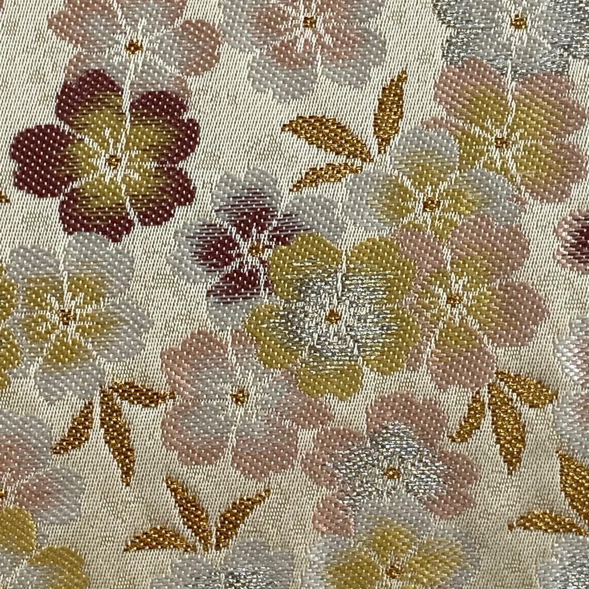 袋帯 秀品 桜 金銀糸 クリーム 六通 正絹