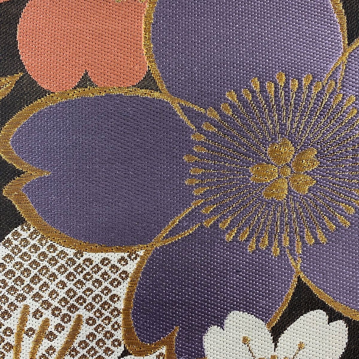 袋帯 秀品 振袖向き 桜 刺繍 金銀糸 墨色 六通 正絹