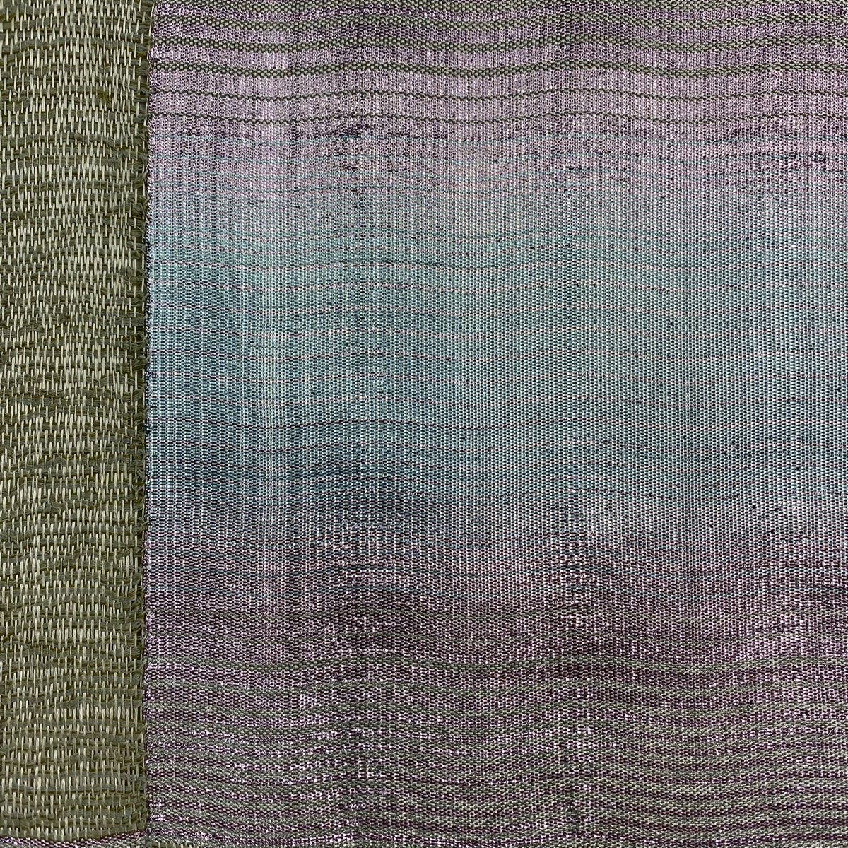 袋帯 秀品 関西仕立て 変わり市松 よろけ縞 箔 灰色 六通 正絹