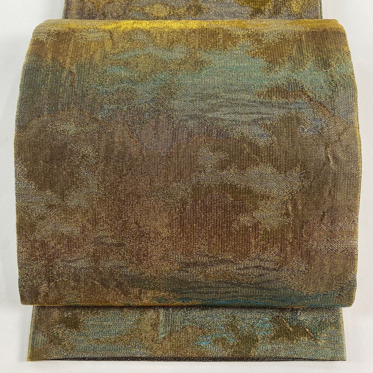袋帯 佐波理 落款 雲文 金糸 箔 金色 六通 正絹