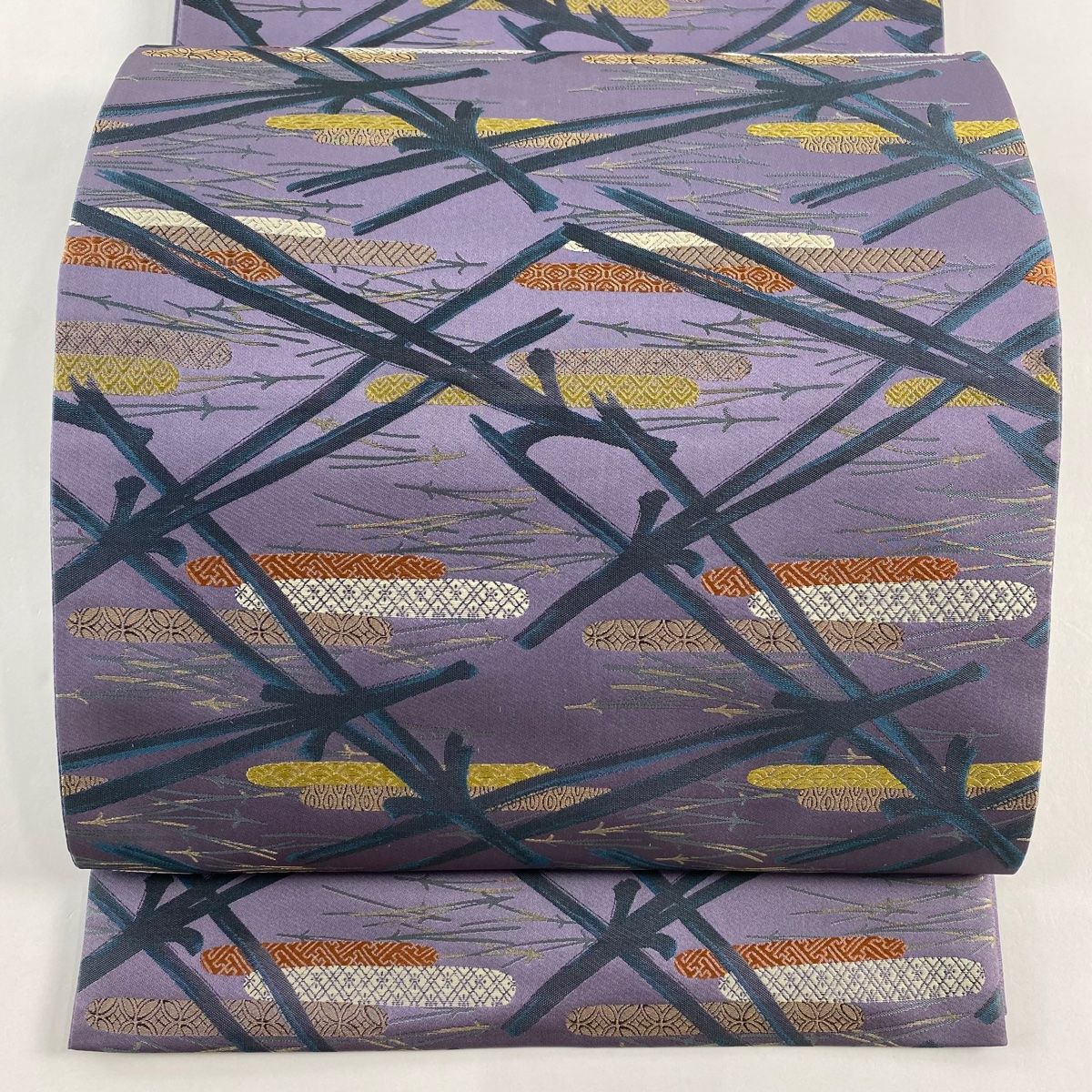 袋帯 菱屋善兵衛 落款 松葉 ヱ霞 金糸 紫 六通 正絹