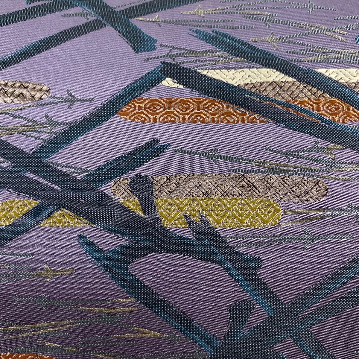 袋帯 菱屋善兵衛 落款 松葉 ヱ霞 金糸 紫 六通 正絹