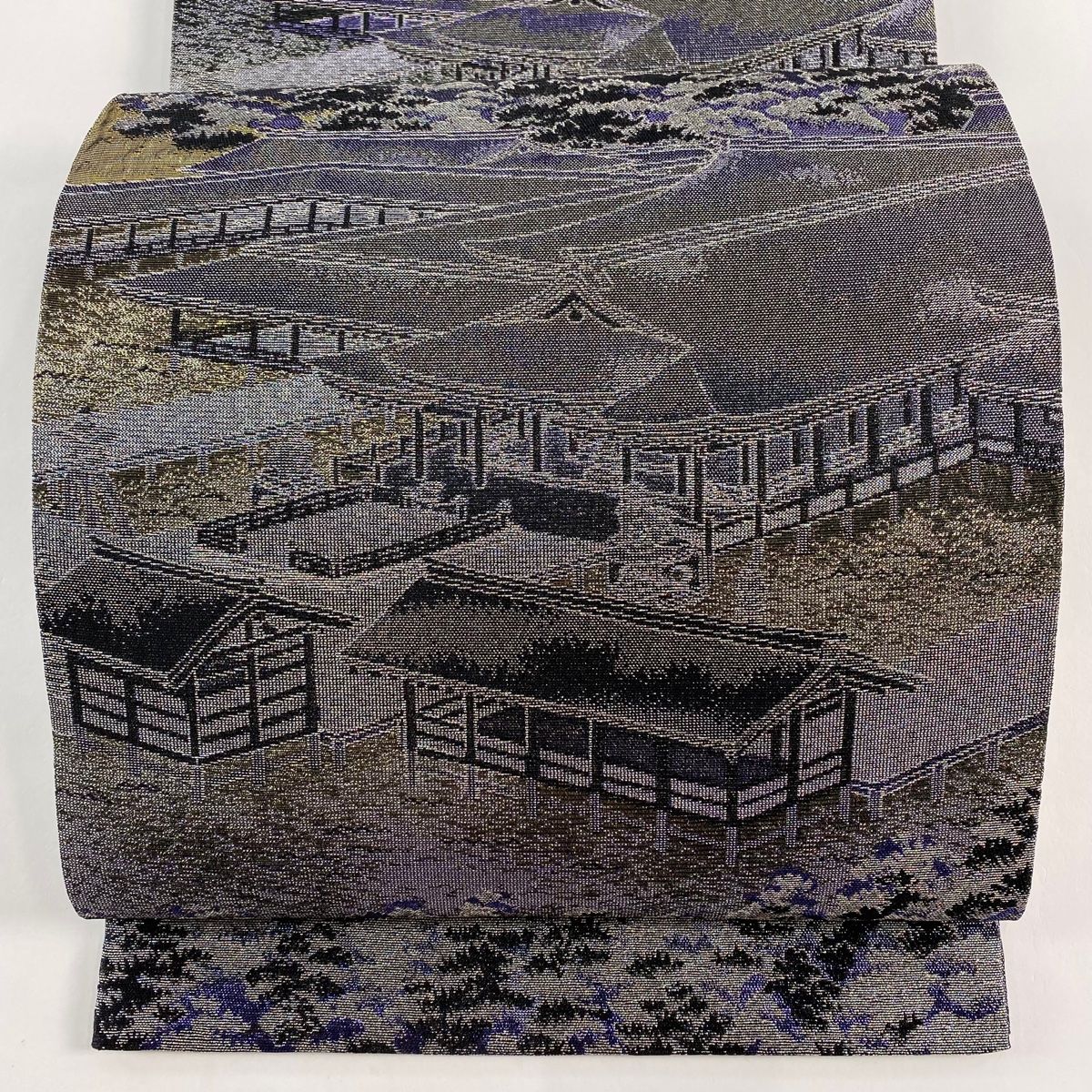 袋帯 佐波理 落款 厳島神社 松林 箔 紫 六通 正絹