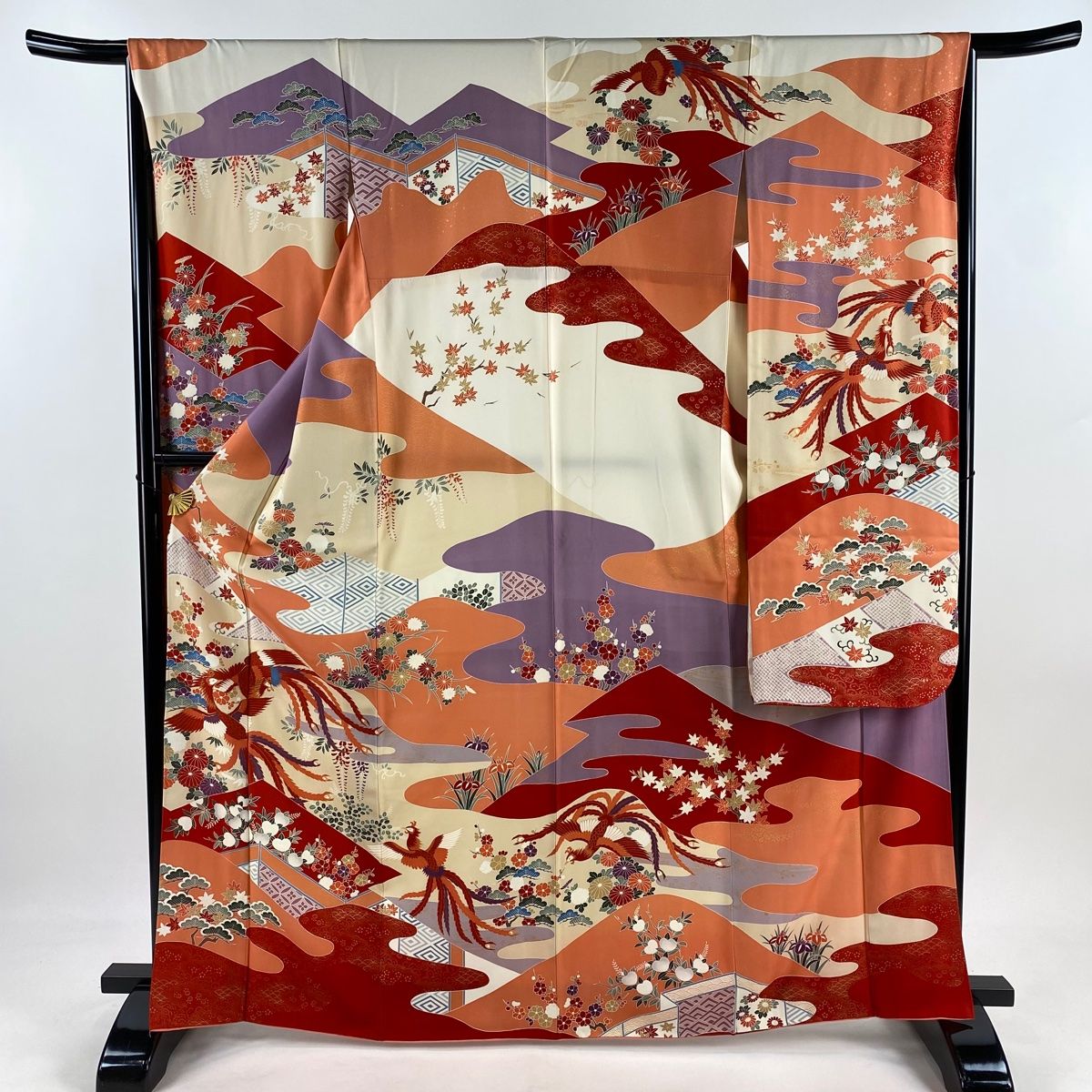 振袖 身丈165cm 裄丈66.5cm M 袷 鳳凰 松梅 金糸 金彩 クリーム 正絹 秀品