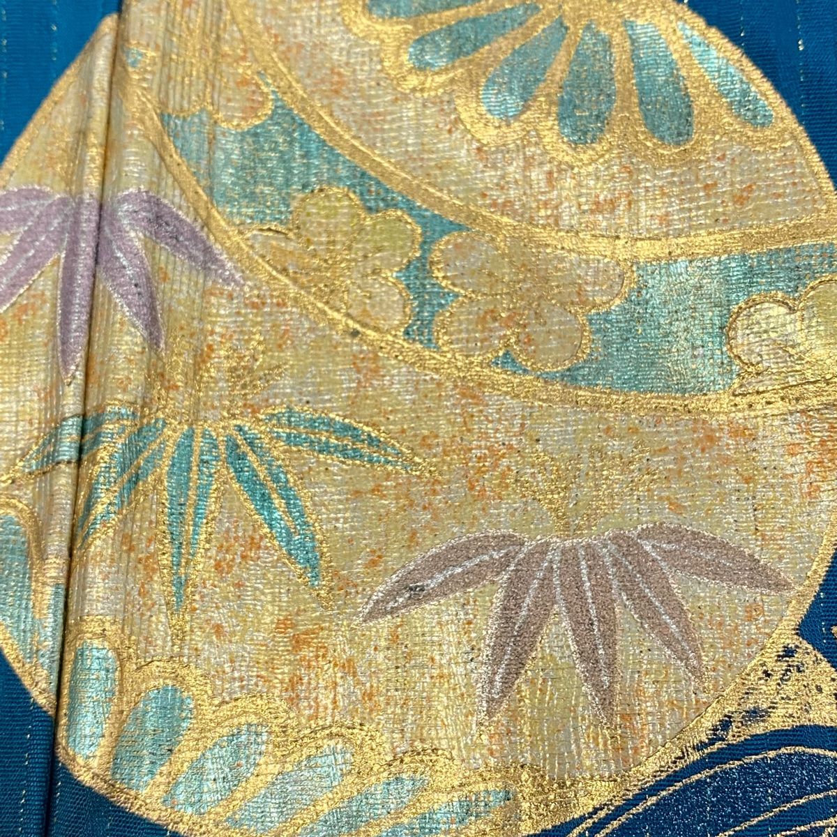 品質も 絶対に保証！ 振袖 身丈170cm 裄丈67.5cm L 袷 やまと 笹 鈴 箔 金彩 青緑 正絹 秀品 コストパフォーマンスの良い