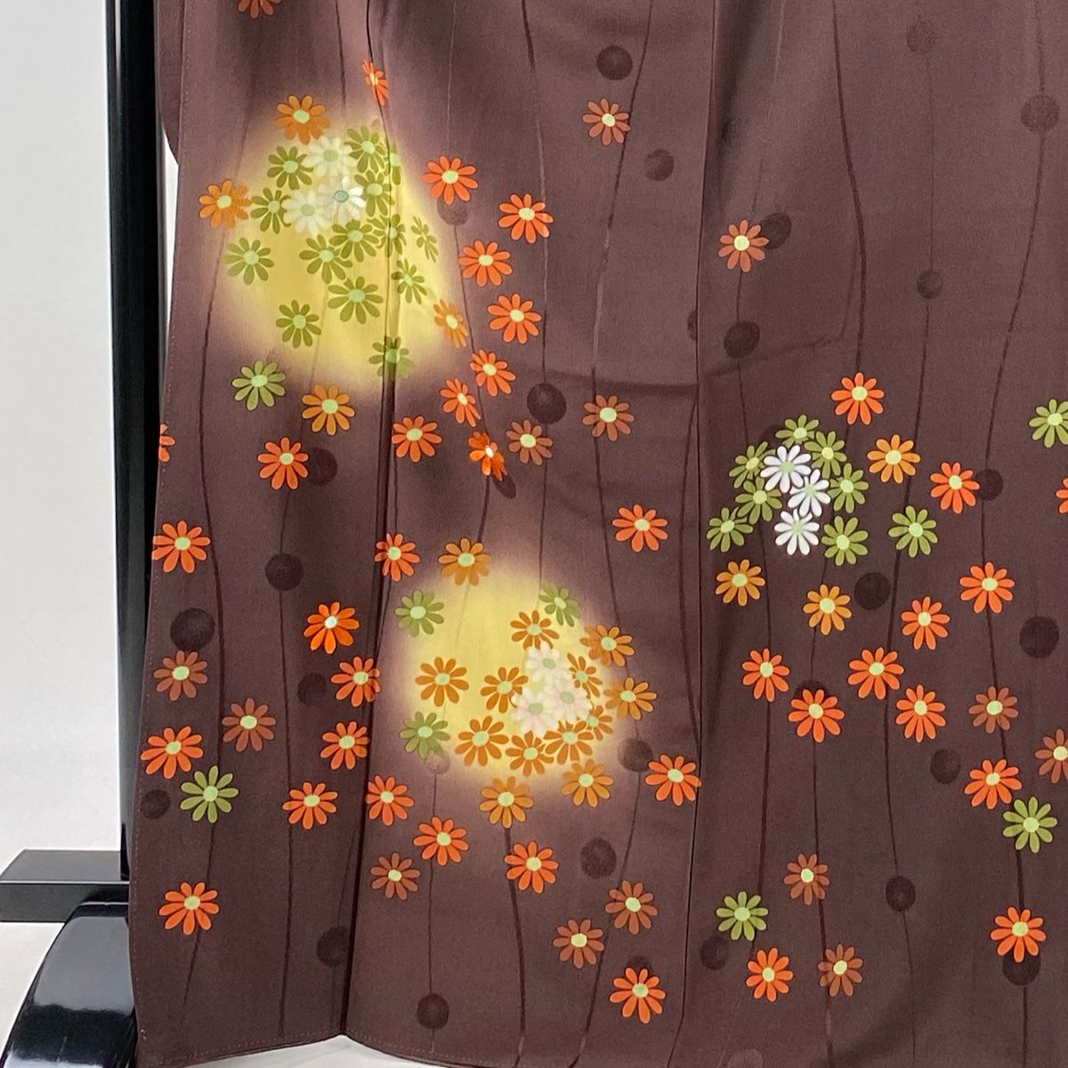 振袖 身丈169.5cm 裄丈67.5cm L 袷 花 地紋 金彩 ぼかし 焦茶色 正絹 秀品