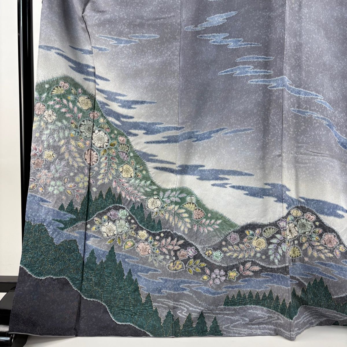 訪問着 身丈170cm 裄丈68cm L 袷 翠山工房 落款 辻ヶ花 霞 銀通し ぼかし 灰紫 正絹