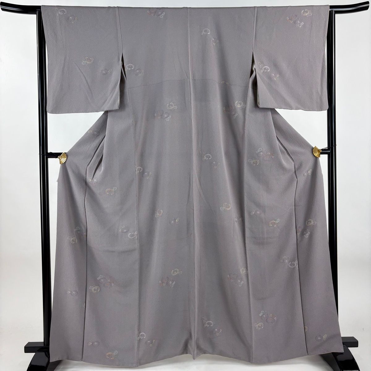 小紋 身丈164.5cm 裄丈64cm M 袷 蒋雪英 落款 万寿菊 刺繍 灰紫 正絹