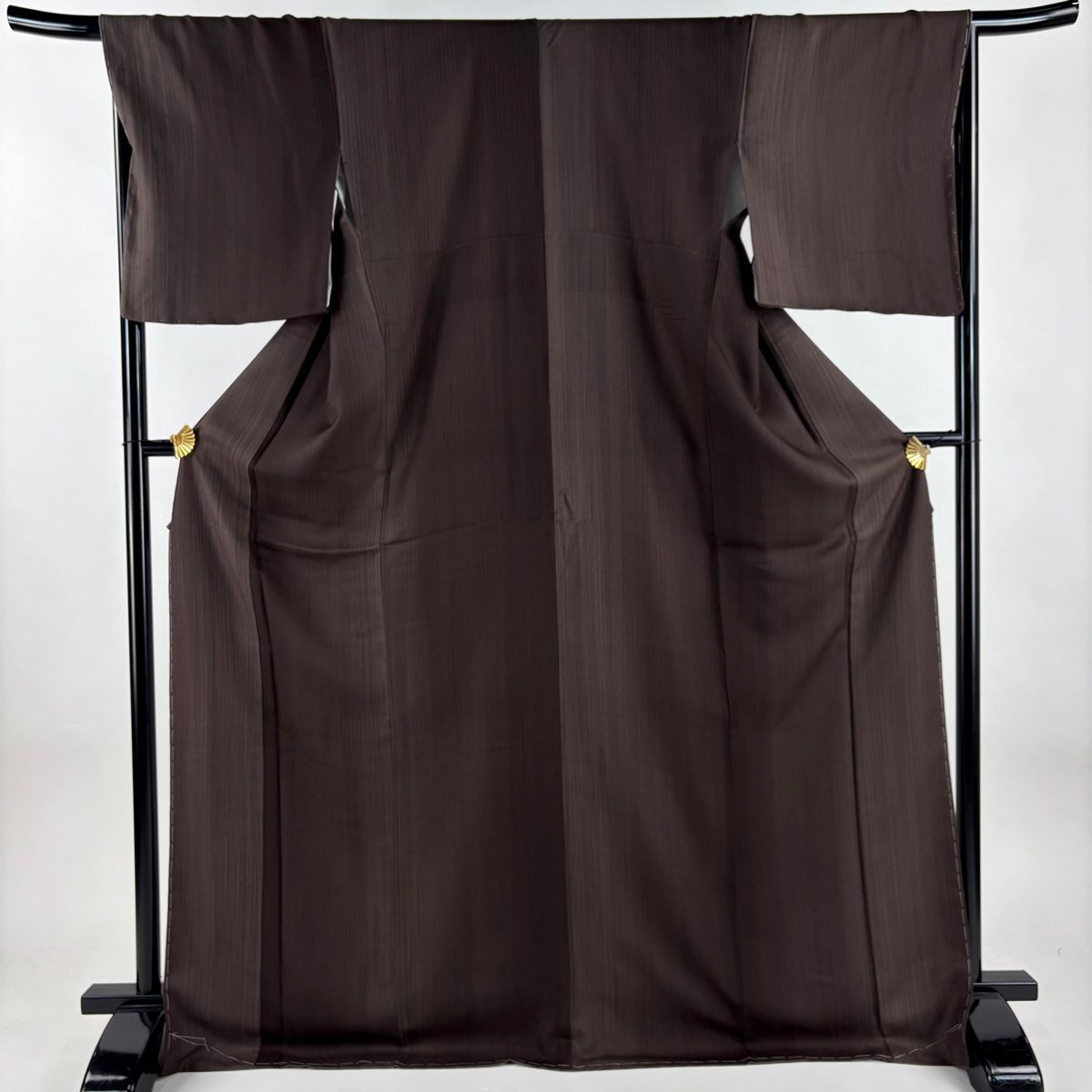 お召 身丈171.5cm 裄丈67cm M 袷 縦縞 焦茶色 正絹