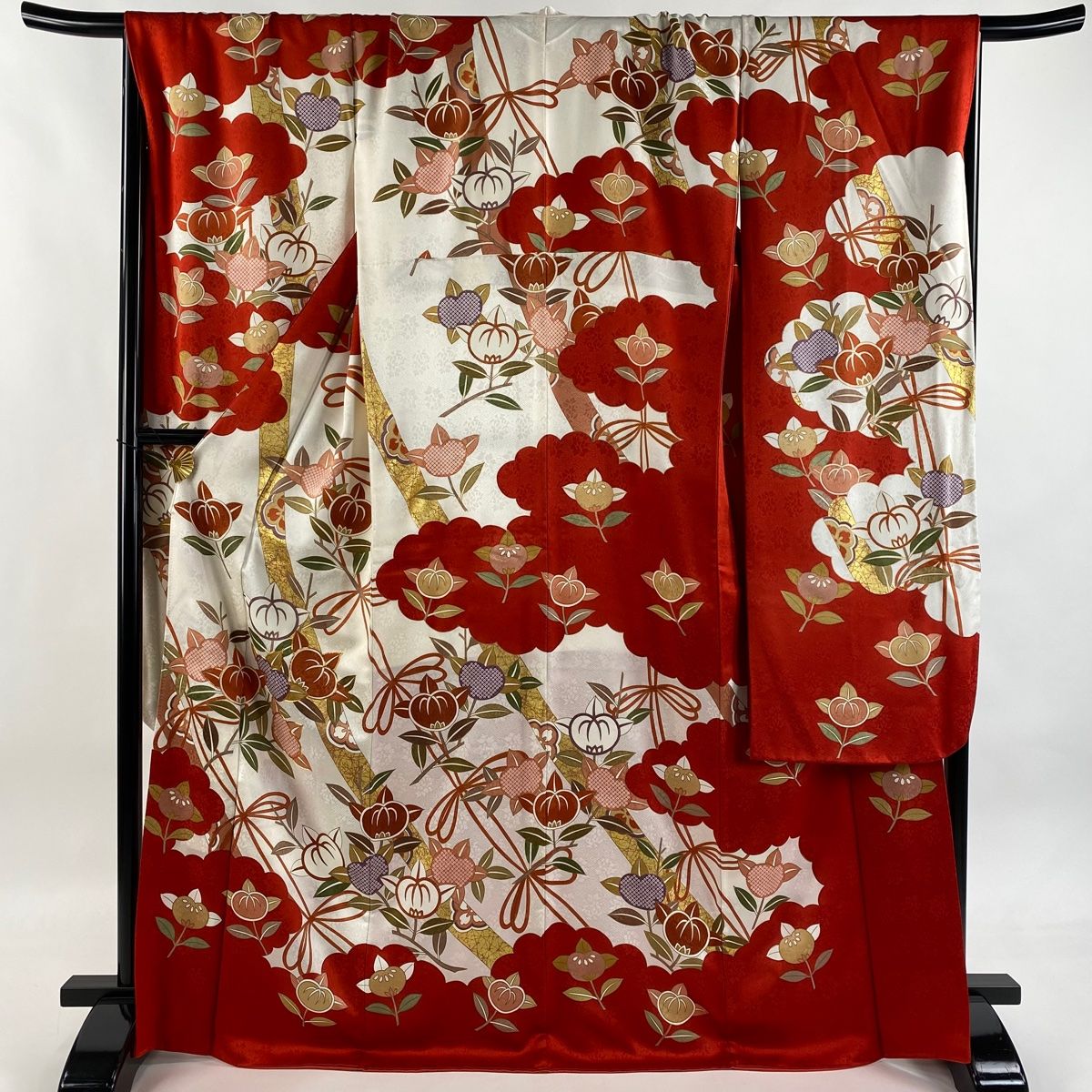 振袖 身丈171cm 裄丈71.5cm L 袷 藤井寛 落款 橘 雲文 金糸 金彩 クリーム 正絹