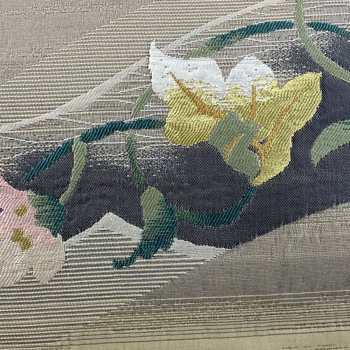 袋名古屋帯 草花 金糸 箔 クリーム 正絹