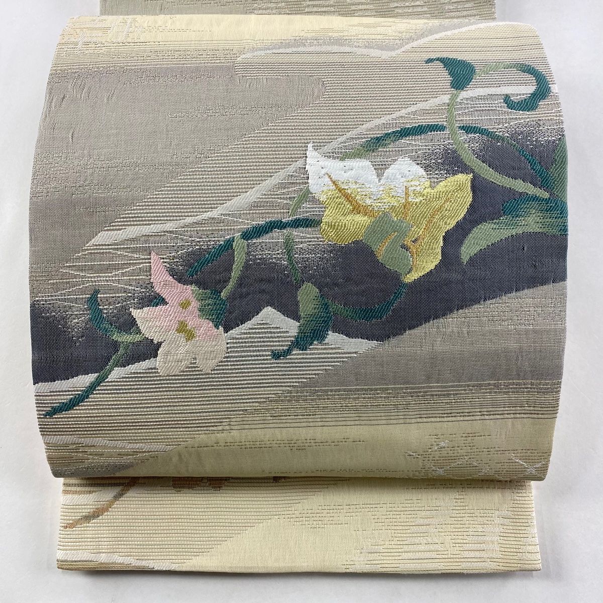 袋名古屋帯 草花 金糸 箔 クリーム 正絹