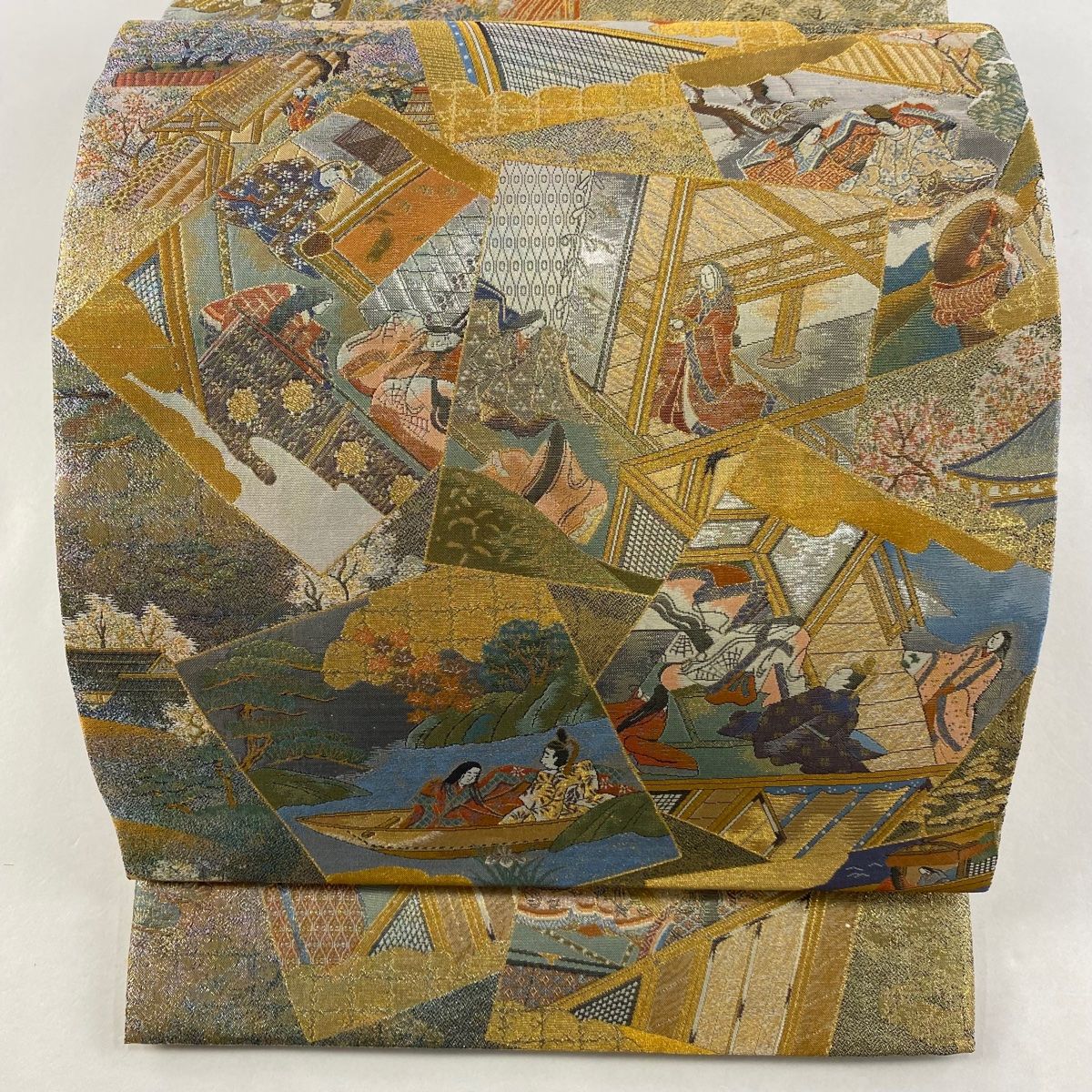 丸帯 色紙 平安雅祭礼図 金糸 箔 金色 お太鼓柄 正絹