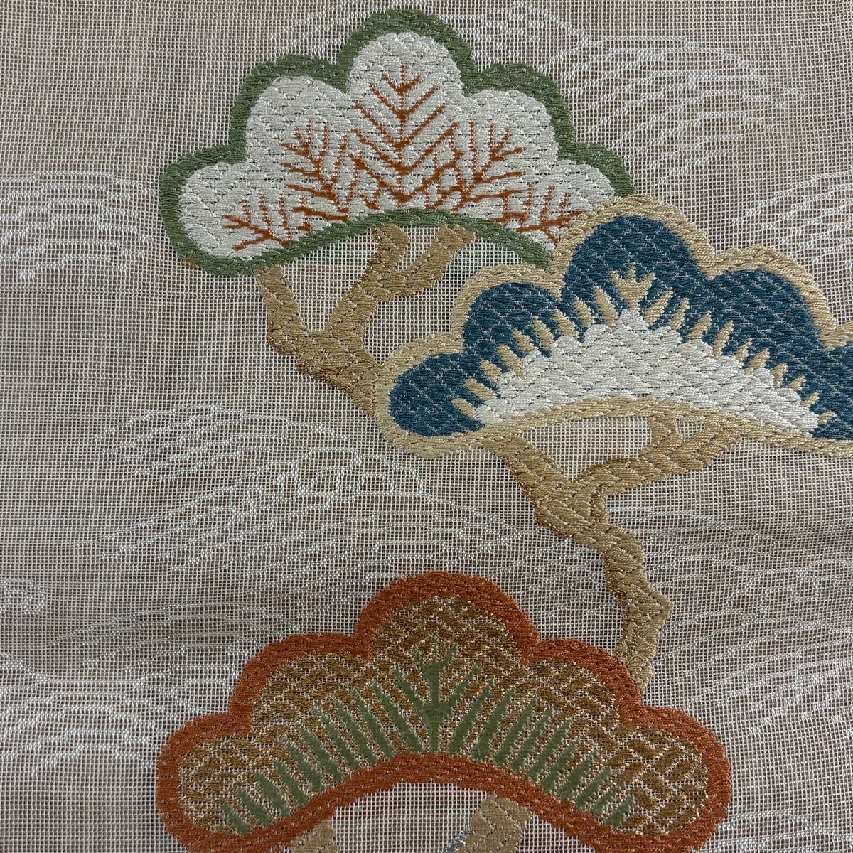 丸帯 松 波 金銀糸 ベージュ 全通 正絹