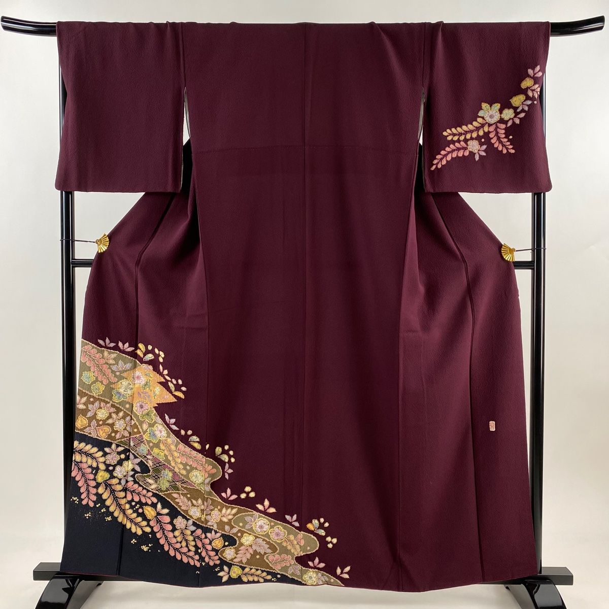 付下げ 身丈160cm 裄丈69.5cm L 袷 翠山工房 落款 辻が花 霞 金彩 紫 正絹