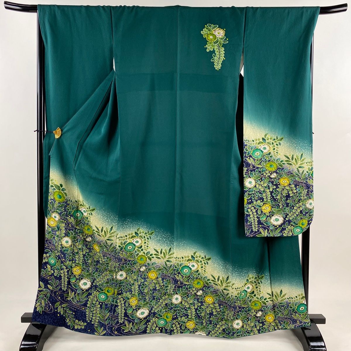 振袖 身丈164.5cm 裄丈67.5cm L 袷 落款 辻が花 金彩 ぼかし 緑 正絹