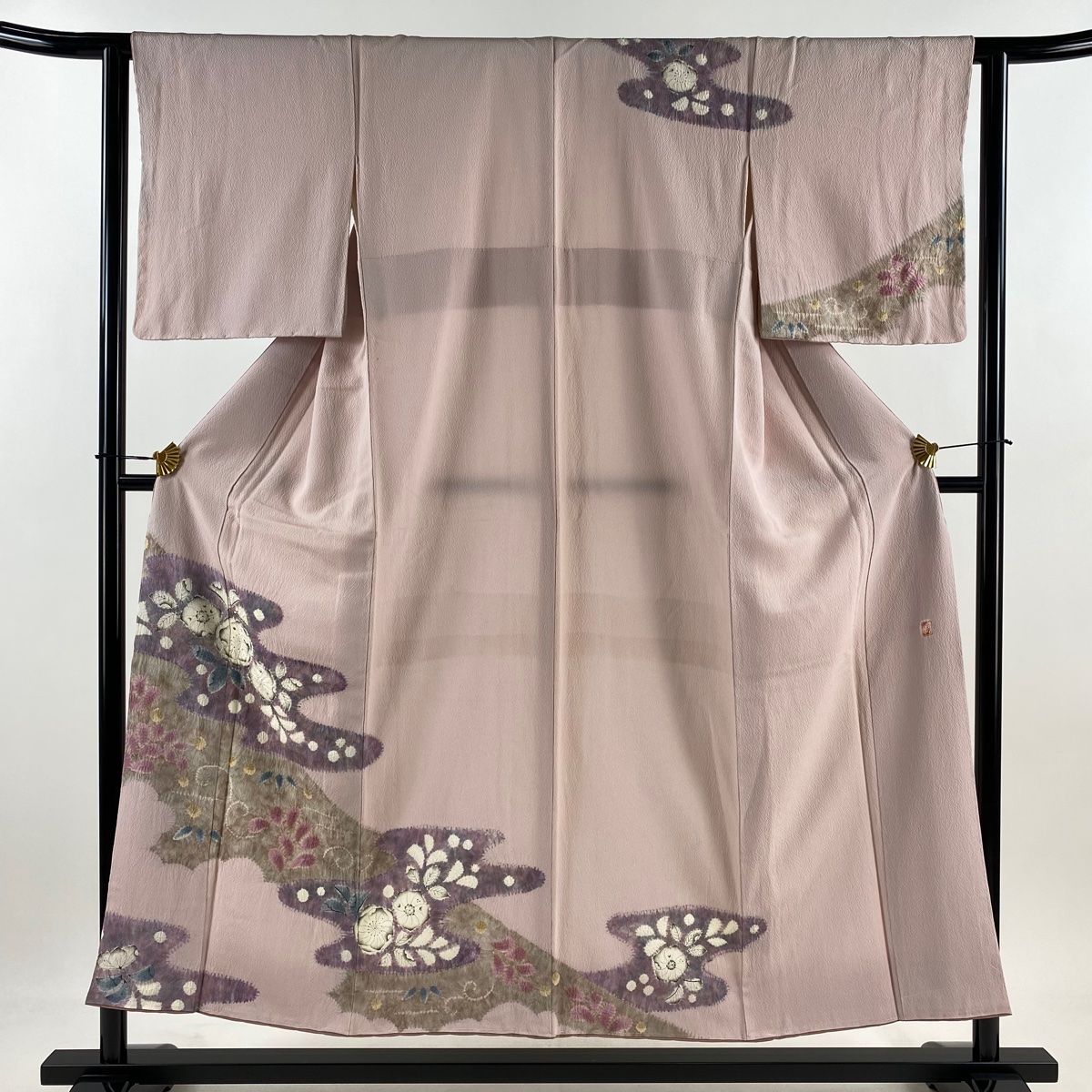 訪問着 身丈152.5cm 裄丈62.5cm S 袷 滝泰 落款 辻が花 霞 薄ピンク 正絹