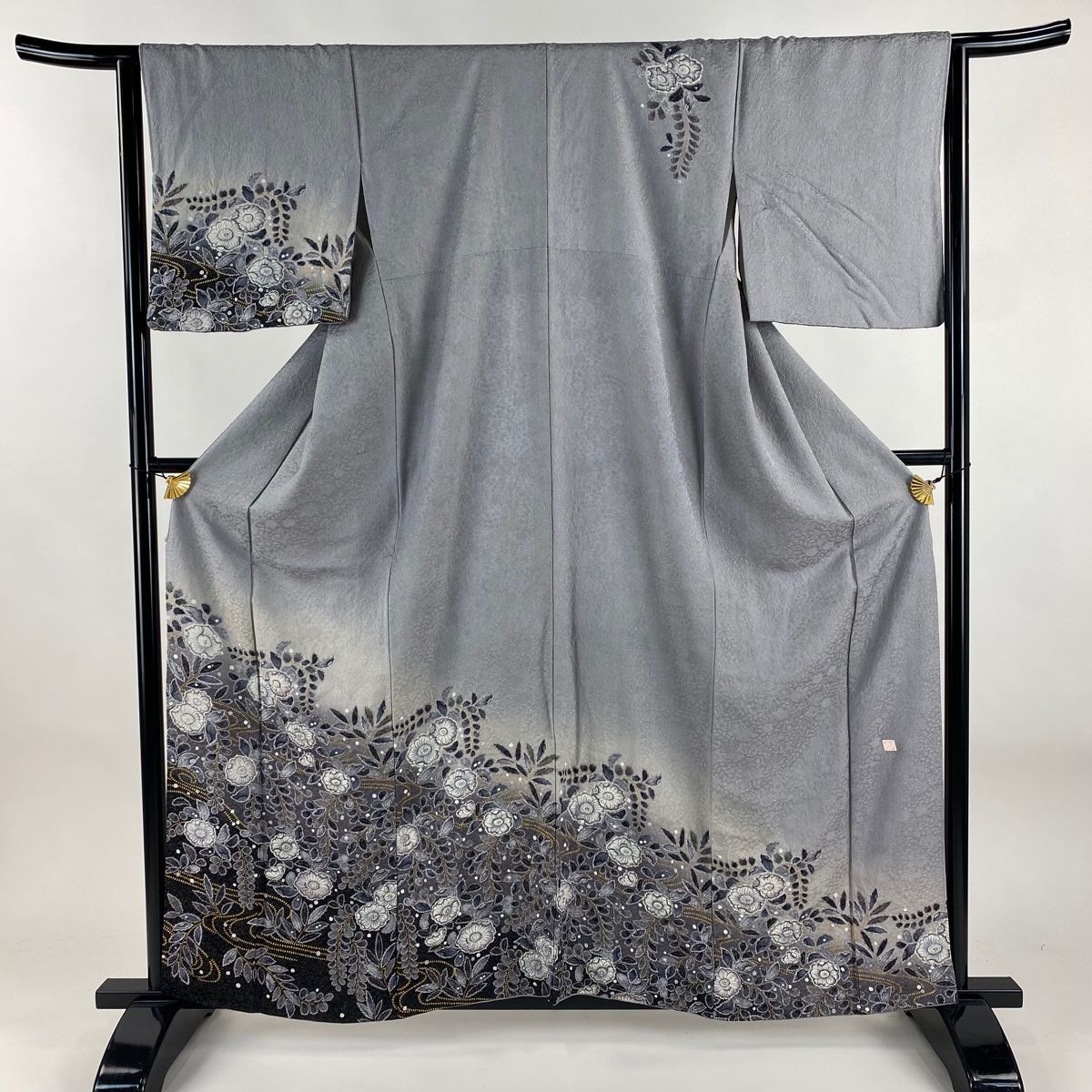 付下げ 身丈159cm 裄丈64cm M 袷 落款 辻が花 流水 金通し 金彩 灰色 正絹