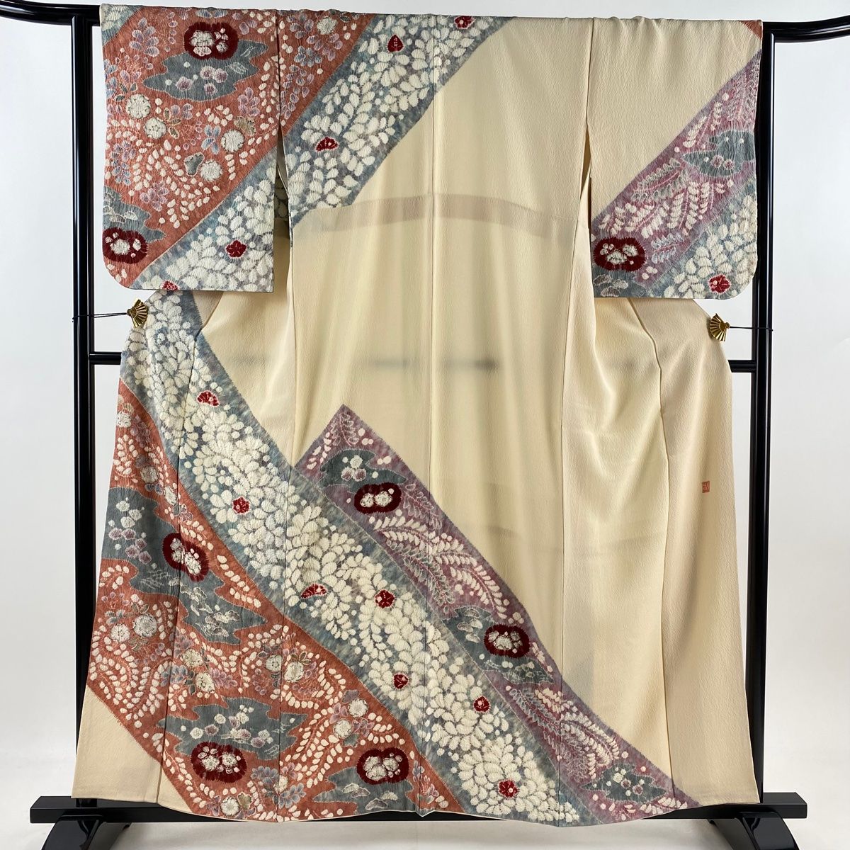 訪問着 身丈157 cm 裄丈64 5 M 袷 滝泰 落款 辻が花 松梅 染め分け ベージュ 正絹