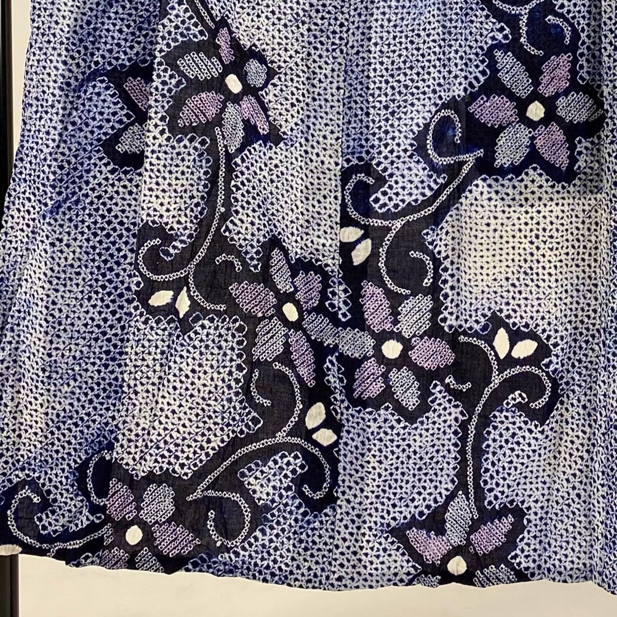 浴衣 身丈143cm 裄丈61.5cm S 絞り浴衣 花唐草 紺色 綿
