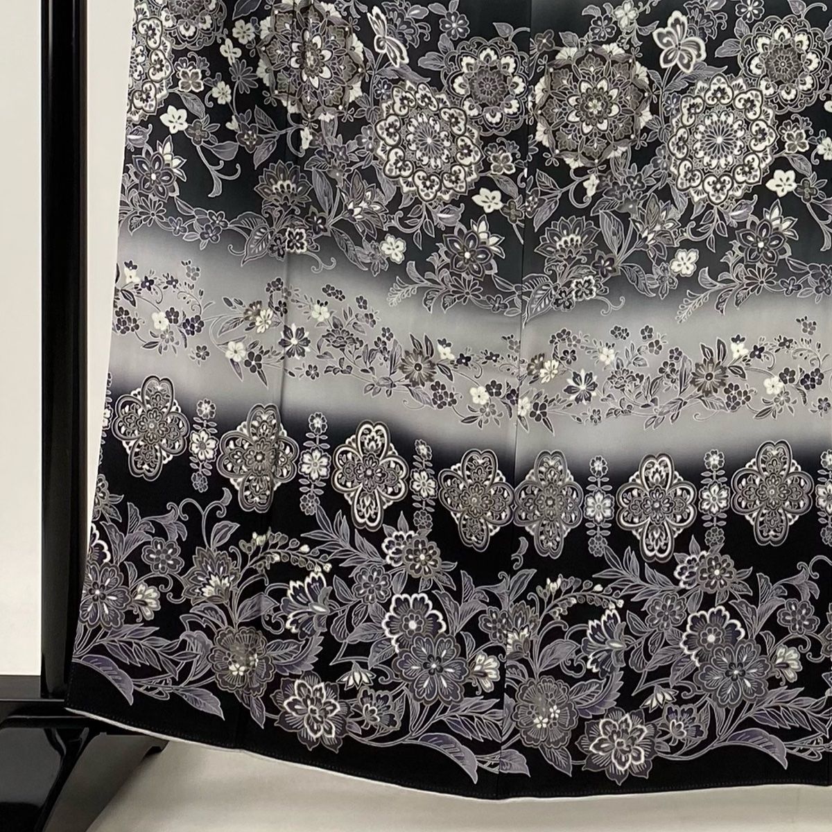 訪問着 身丈163cm 裄丈63.5cm S 袷 華文 更紗 金彩 ぼかし 灰色 正絹