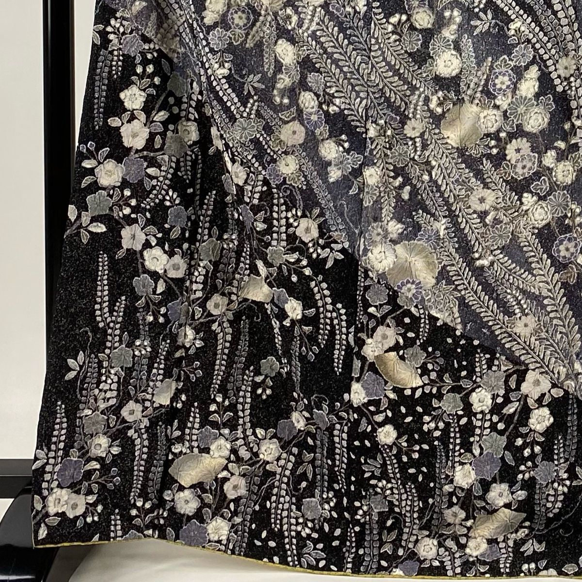 訪問着 身丈168.5cm 裄丈66cm M 袷 扇面 辻が花 金彩 ぼかし 青灰色 正絹